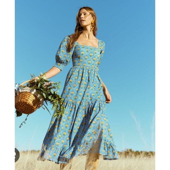 Eddy Barbara Square neck dress size 8 Lapis & Laguna Floral Blue NWT - Picture 1 of 11